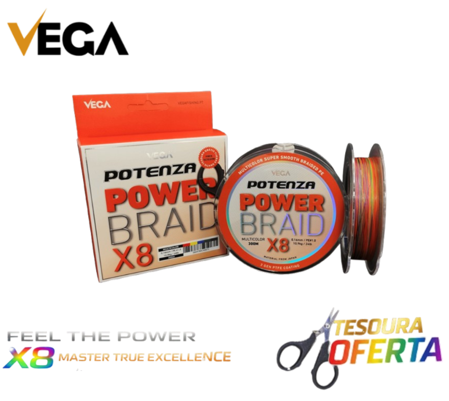 Fio Multifilamento Vega Power Braid X8 300 Mts Multicolor Oferta Tesoura